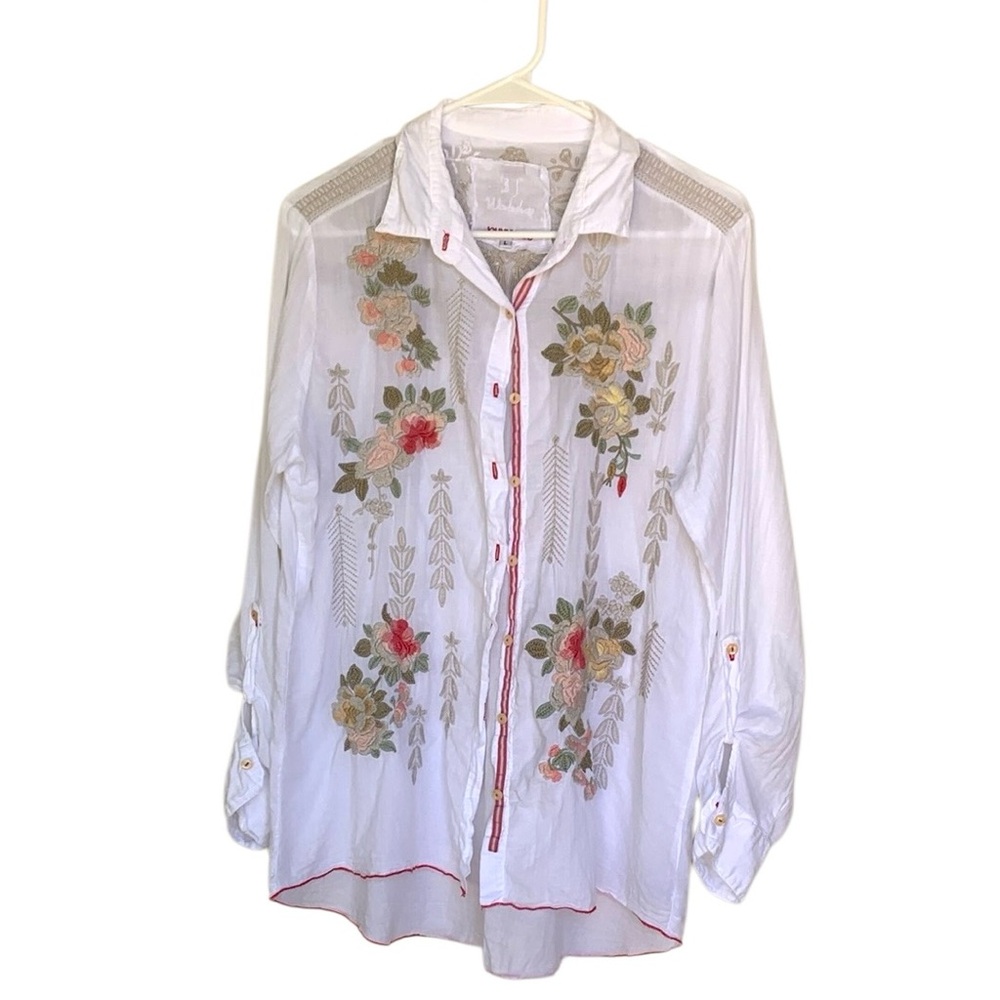 Johnny Was 3J Workshop Floral Embroidered Shirt Tunic Size L